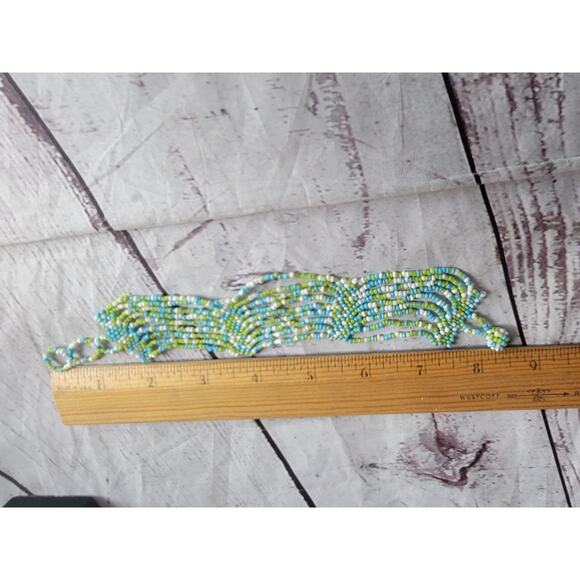 Seed Bead Multi Strand Bracelet Lime Green Blue White - Picture 3 of 4